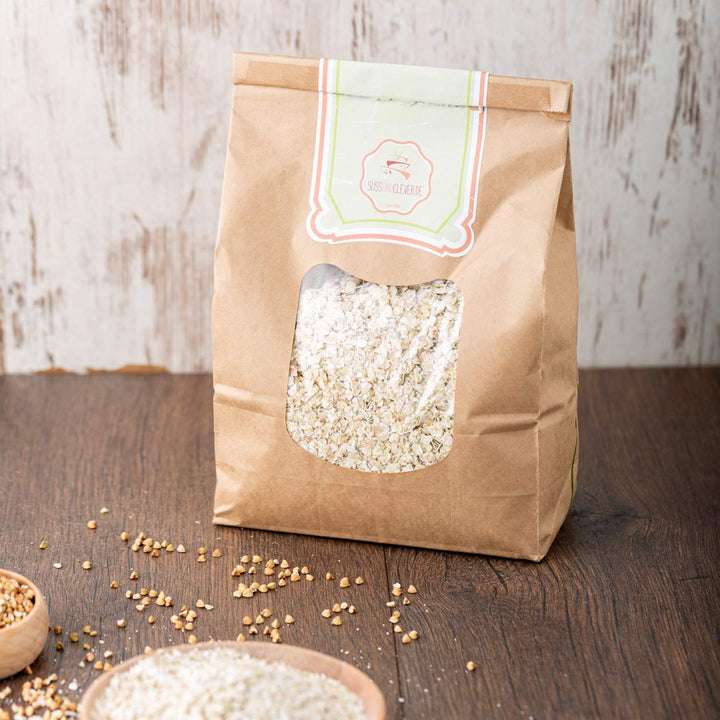 süssundclever.de® Bio Buchweizenflocken | Vollkorn | 2,0 kg (2 x 1,0 kg) | plastikfrei und ökologisc