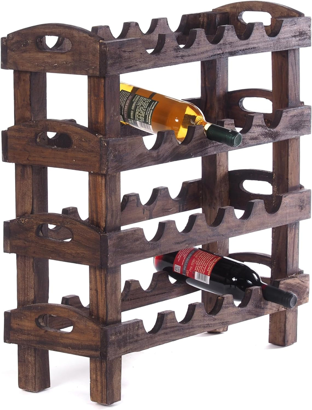DESIGN DELIGHTS WEINREGAL Rustic | 66x61x24 cm (HxBxT), Recyclingholz, Dunkelbraun | Flaschenhalter,