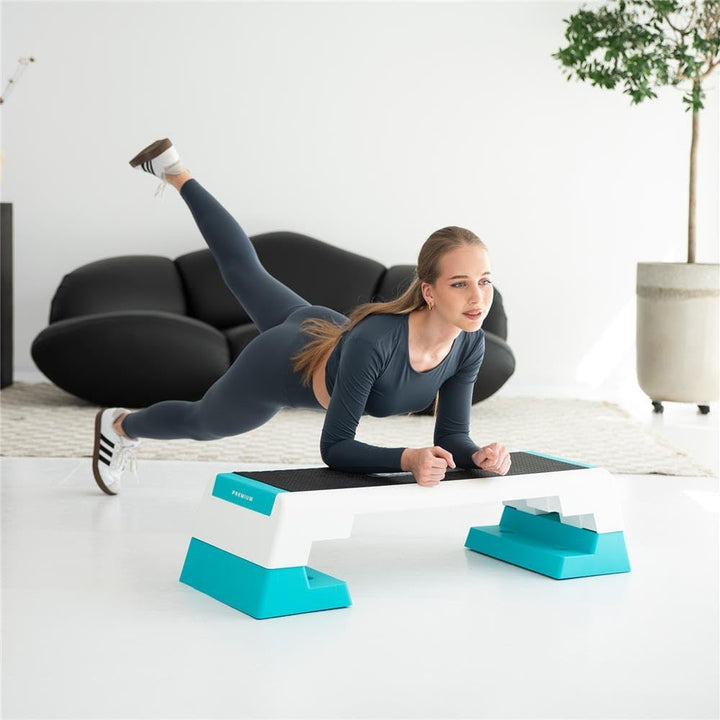 HMS Premium Aerobic‑Steppbrett AS007 | Höhenverstellbares Fitness‑Step | 82,5×27cm Trittfläche | 3‑S