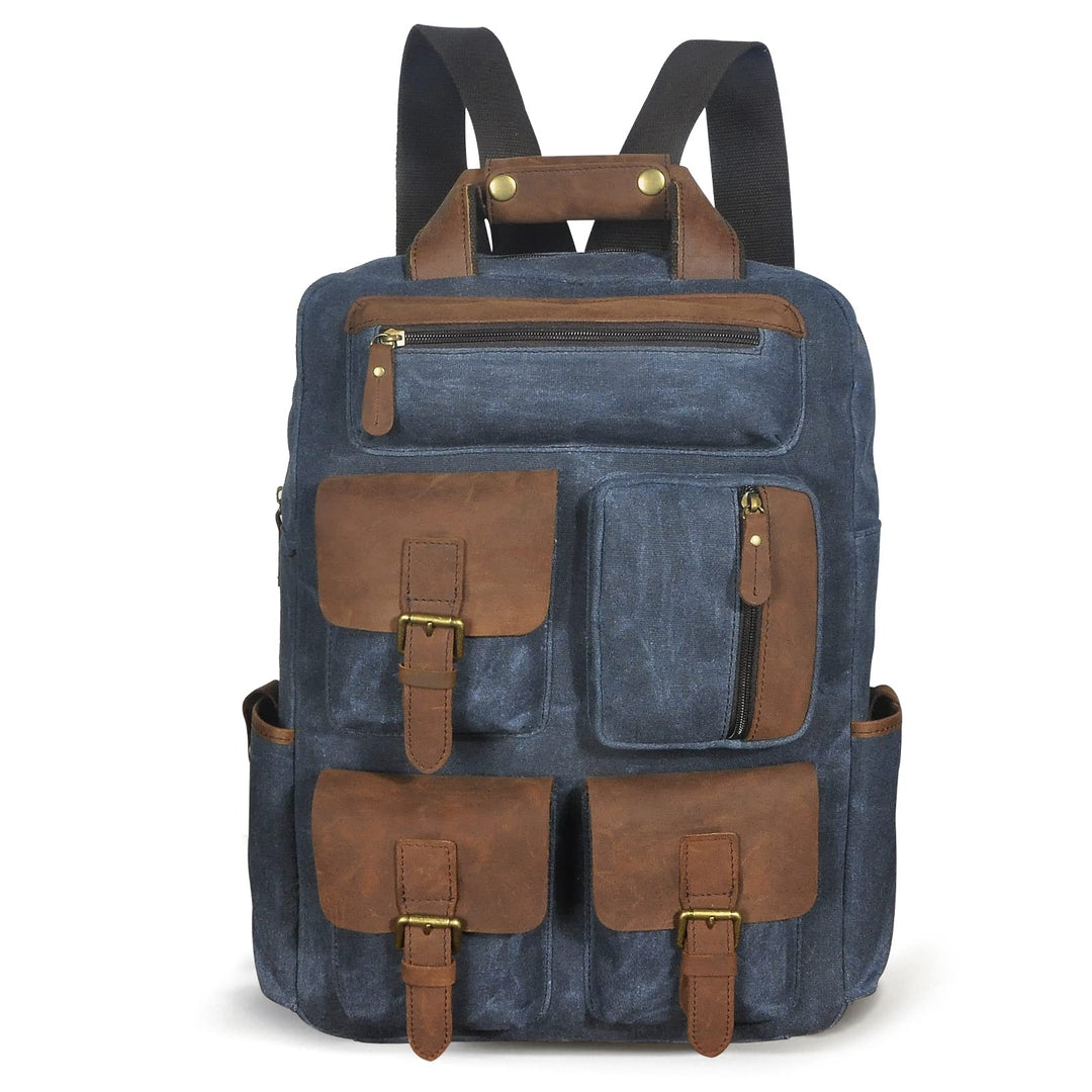 Le'aokuu Wasserdichter Unisex-Rucksack aus Segeltuch und echtem Leder, Tagesrucksack, mehrere Tasche