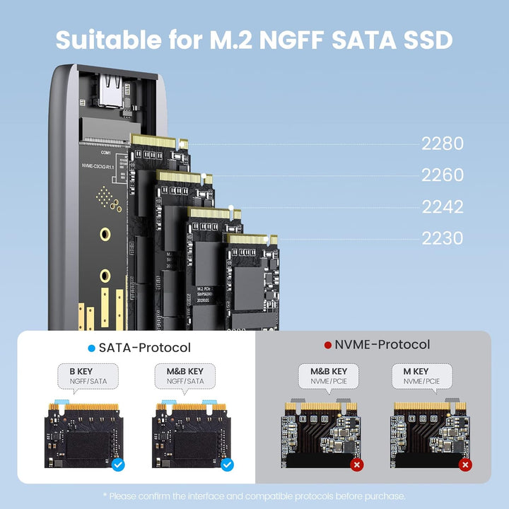 GiGimundo M.2 USB C Aluminium SSD-Gehäuse, USB 3.1 auf M.2 SATA NGFF SSD Case (6 Gbit/s) mit UASP, u