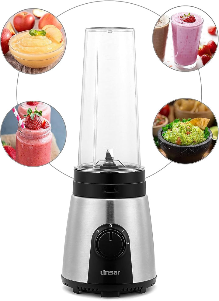 Linsar - 3in1 Smoothiemaker - 600 ml - Mit 2 Mixstufen, 4-Klingen-Edelstahlmesser und To-Go Becher -