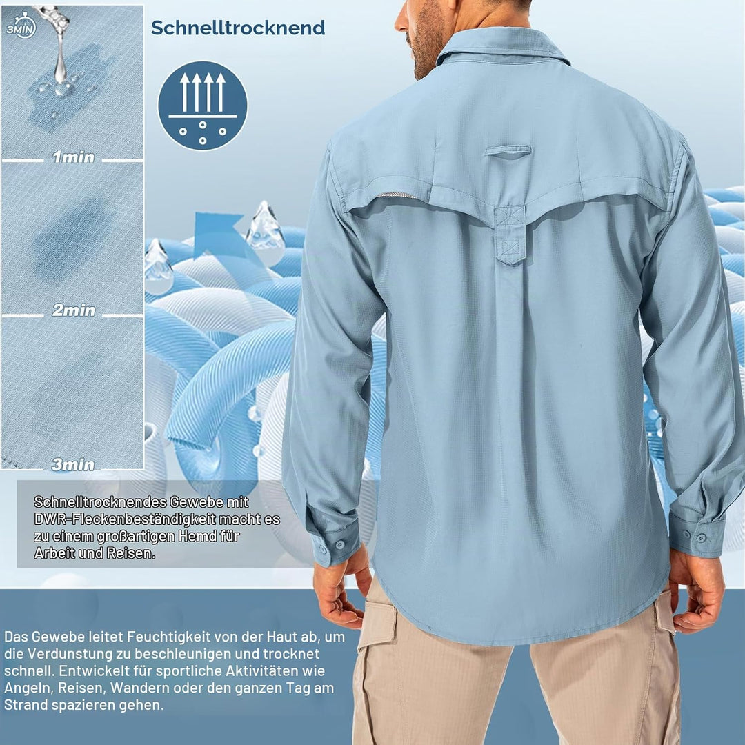 Hemd Herren Safari UPF50+ UV Schutz Wanderhemd Herren Langarm Funktionshemd Outdoorhemd Atmungsaktiv