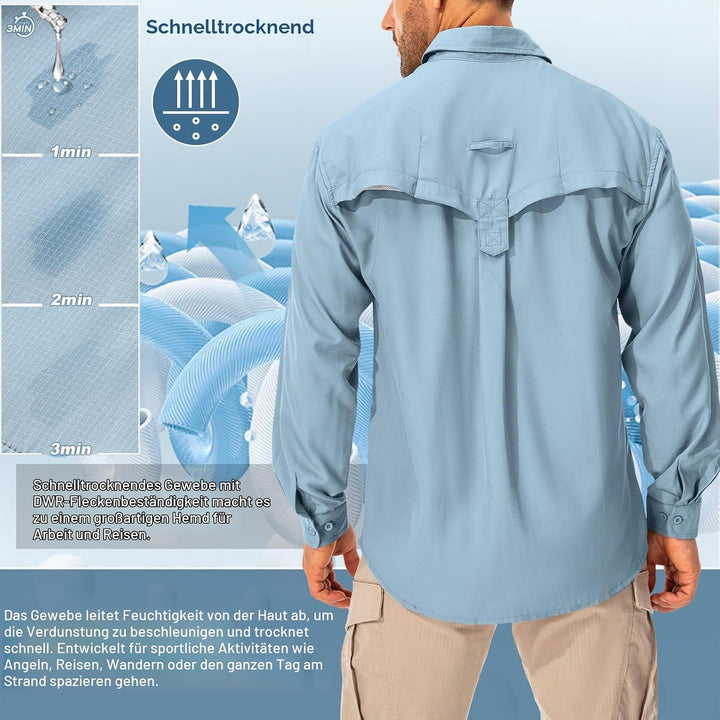 Hemd Herren Safari UPF50+ UV Schutz Wanderhemd Herren Langarm Funktionshemd Outdoorhemd Atmungsaktiv