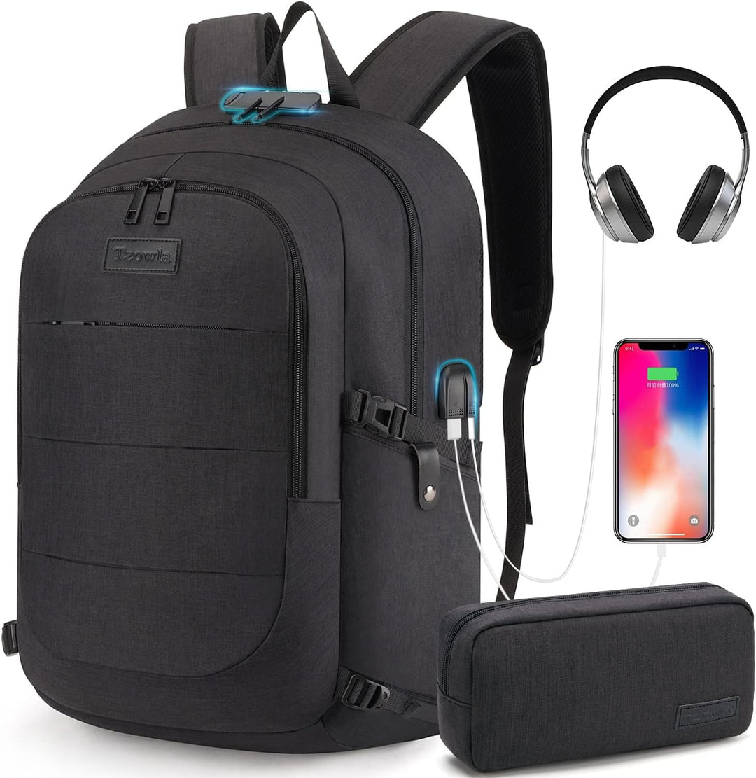 Tzowla Anti Diebstahl Laptop Rucksack für Herren,Rucksack Wasserdicht mit USB-Ladeanschluss und Schl