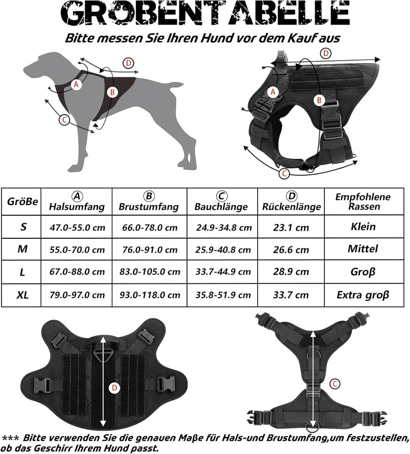 rabbitgoo Hundegeschirr für Grosse Hunde Taktische Hundegeschirrweste mit Griff No Pull Sicherheitsg