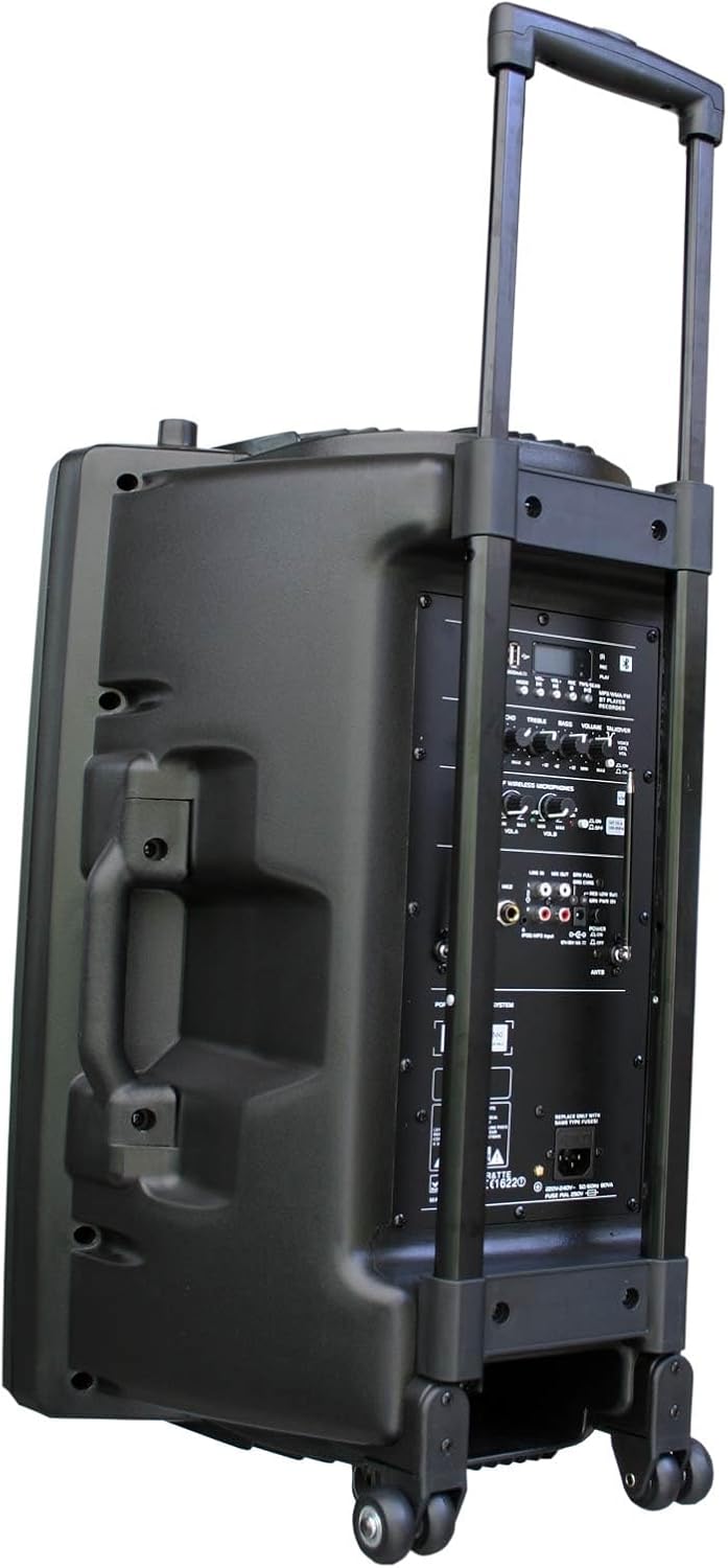 Mobile PA Sound Anlage Akku-MP3-USB-SD inkl. Funkmikrofone 900W Soundsystem E-Lektron EL38-M