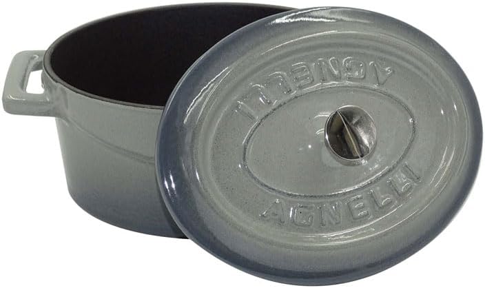 Pentole Agnelli Slowcook Ovale Auflaufform aus Gusseisen mit 2 Griffen, grau, 12 cm 12 x 9 Cm Grau,