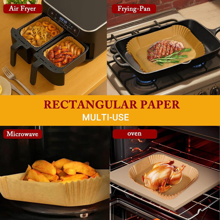 150 Pcs Backpapier Für Heissluftfritteuse, 14×22 Cm Rechteckig Für 4-6.5L Körbe, Bpa-Freie, Ölfest U