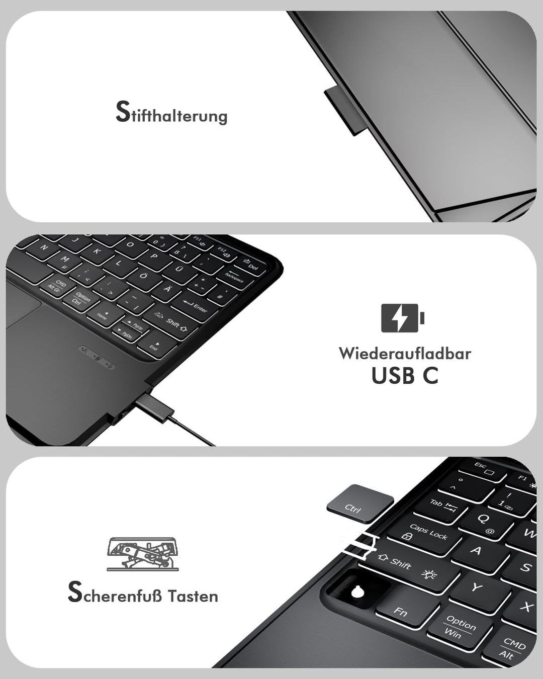 Doohoeek Tablet Tastatur Hülle für 9-11 Zoll, Abnehmbare Beleuchtete Bluetooth Tastatur mit Touchpad