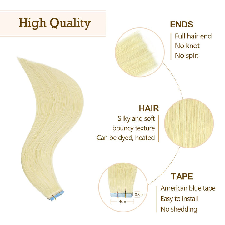 Tape in Extensions Echthaar, 24 Zoll 20Stück 50g, Remy Echthaar Extensions, Bequem für Büro & Date,