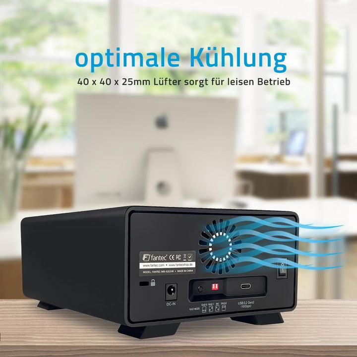 FANTEC MB-X2U31R 2fach USB 3.2 Gen2 RAID Festplattengehäuse für 2X SATA 3,5/2,5 Zoll HDDs, Transferr