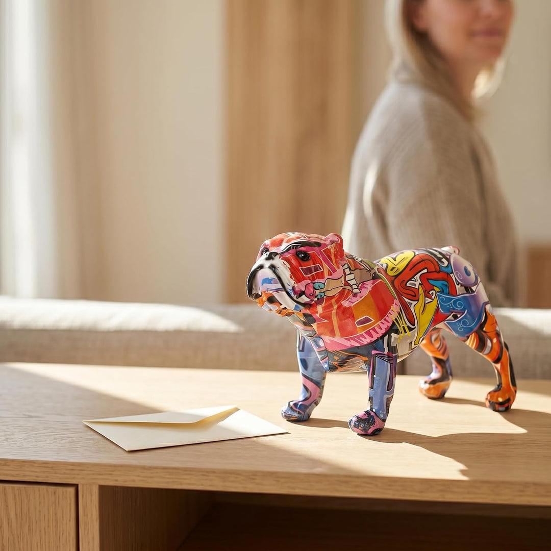 suruim Bunte englische Bulldogge Figuren, kreative Graffiti-Kunst, Moderne Dekoration für Zuhause, S