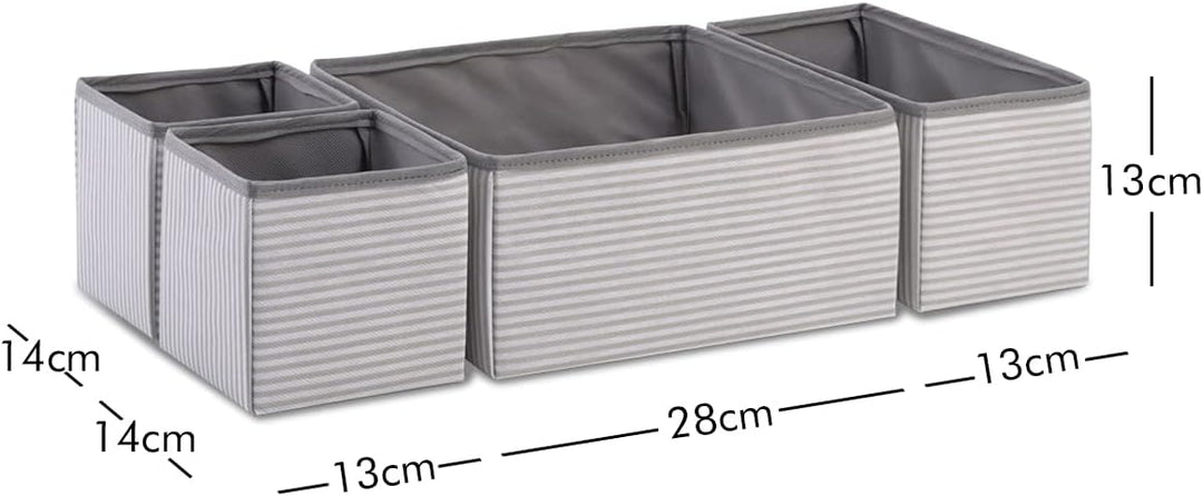 Ocean Home Textile 4er Set Grau Gestreift Aufbewahrungsbox für Schublade, Faltbare Schubladen Ordnun