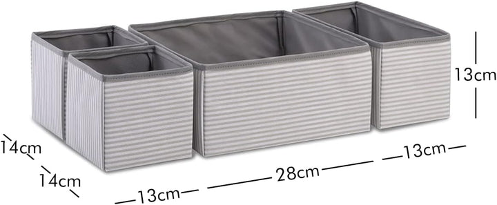 Ocean Home Textile 4er Set Grau Gestreift Aufbewahrungsbox für Schublade, Faltbare Schubladen Ordnun