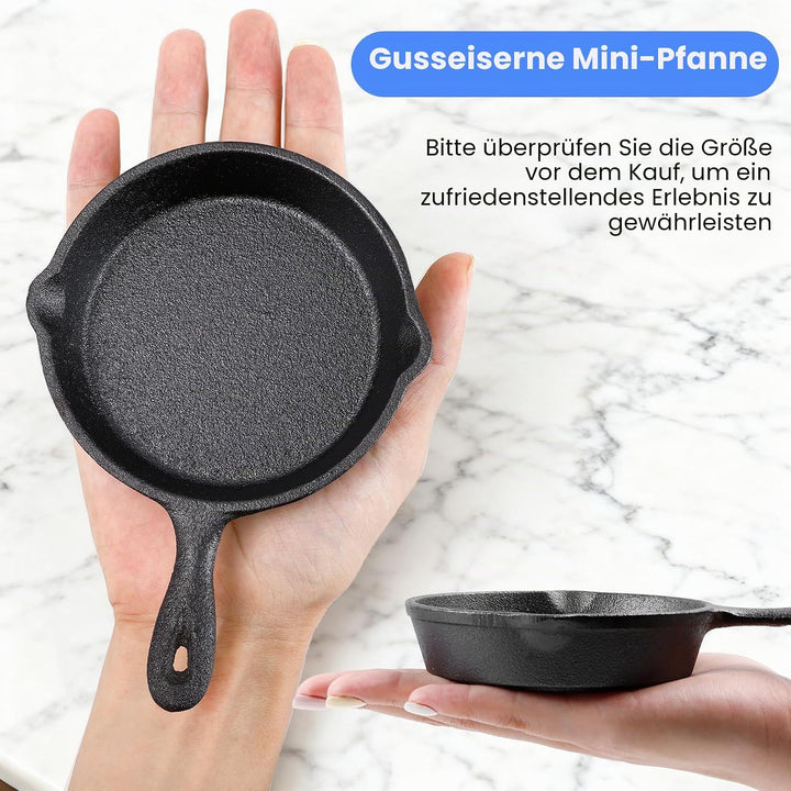4 Stück Mini Gusseisenpfanne, 10.2cm Gusseisenpfanne klein mit Ausgiesser, Schwarze Kleine Bratpfann