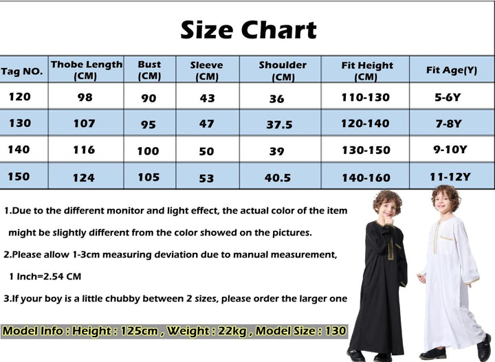 KRUIHAN Jungen Jubba Thobe,Langarm Kinder Abaya Kaftan,Arabische Robe mit Reissverschluss für Jungen