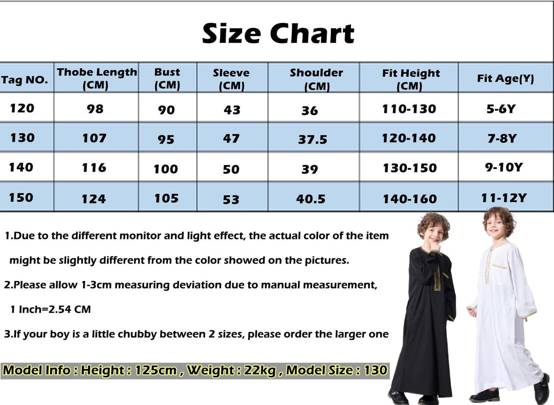 KRUIHAN Jungen Jubba Thobe,Langarm Kinder Abaya Kaftan,Arabische Robe mit Reissverschluss für Jungen