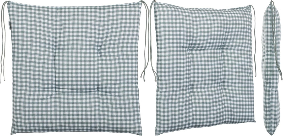 Brandsseller 6er-Set Sitzkissen 40x40x5 cm kariert Stuhlkissen mit 4-Punkt-Steppung &amp; Kordelbändern