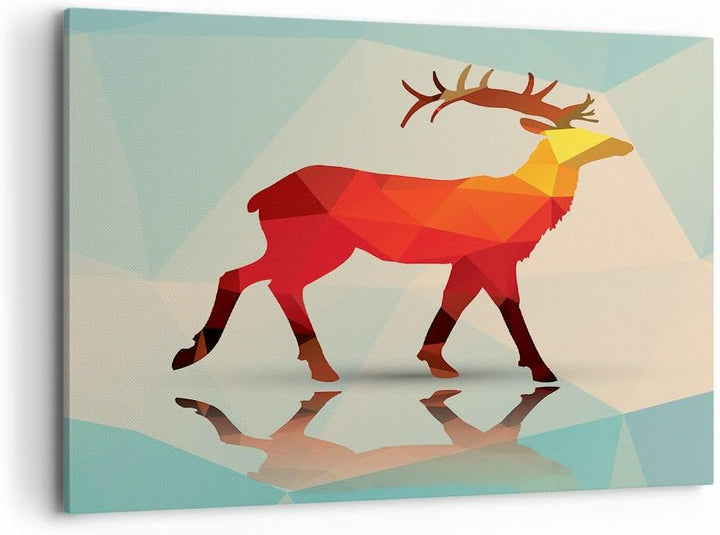 Bilder auf Leinwand 100x70cm Leinwandbild Hirsch Illustration modern Grafik Gross Wanddeko Bild Schl