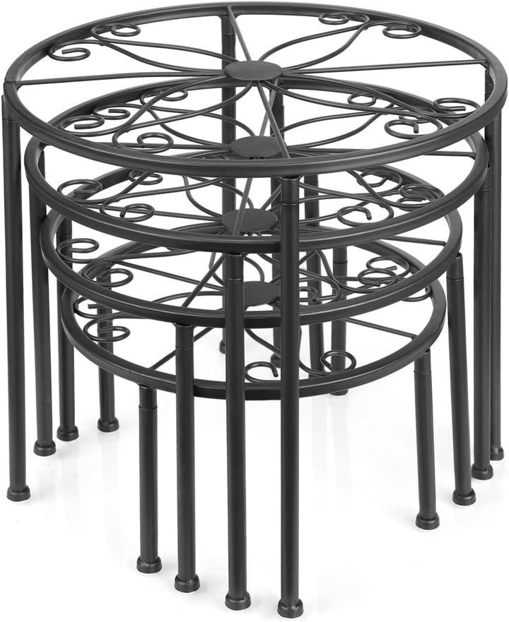 4er Set Blumenhocker Metall für innen, Schwarz Blumenbank Stand Wohnzimmer Blumenregal Balkon, Garte
