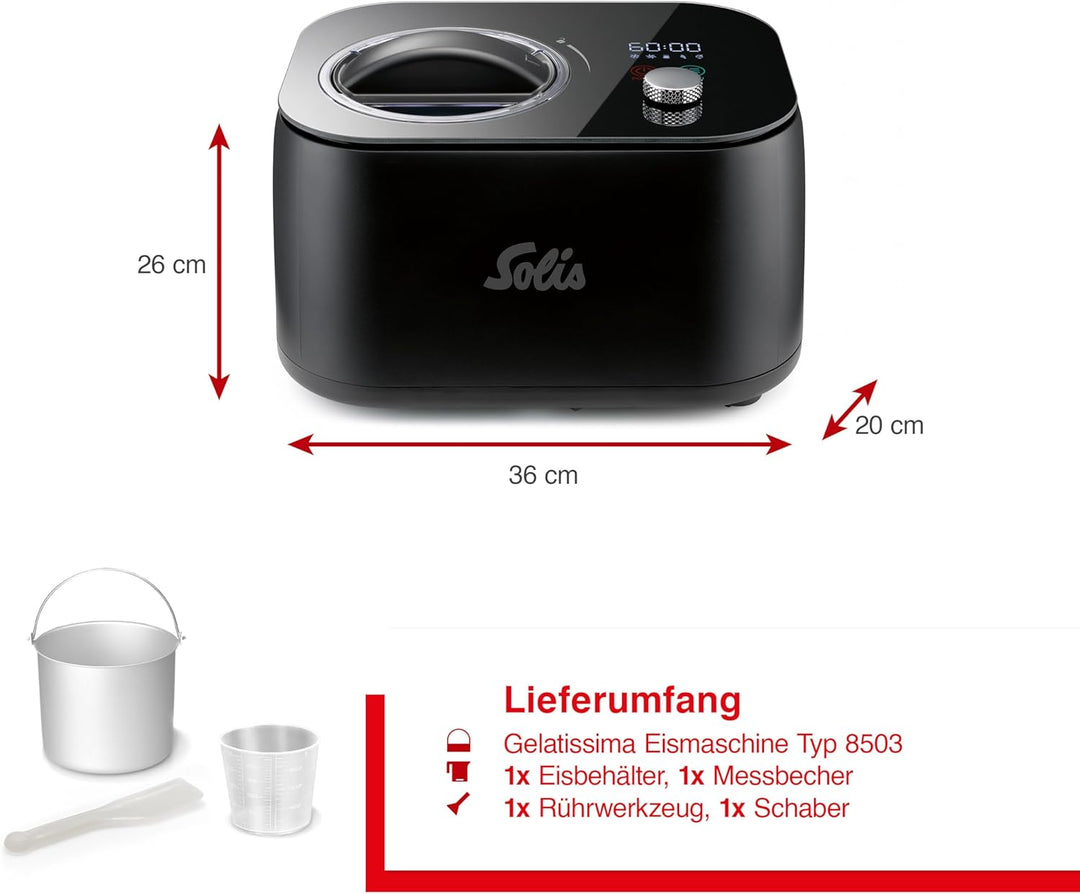 Solis Ice Dream Machine (Typ 8505) Eismaschine mit Kompressor, Schwarz | Frozen Yogurt & Sorbet Make