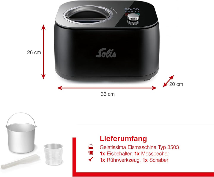 Solis Ice Dream Machine (Typ 8505) Eismaschine mit Kompressor, Schwarz | Frozen Yogurt & Sorbet Make