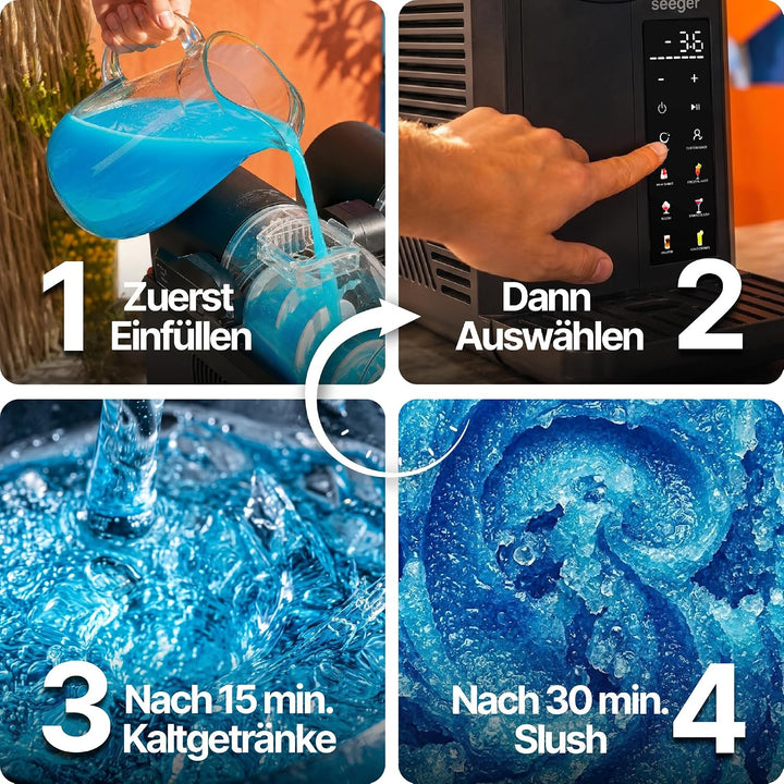 Seeger SuperSlush, 2L 7-in-1 Slush Maschine für zu Hause, 7 Smarten Programma, Automatische Reinigun