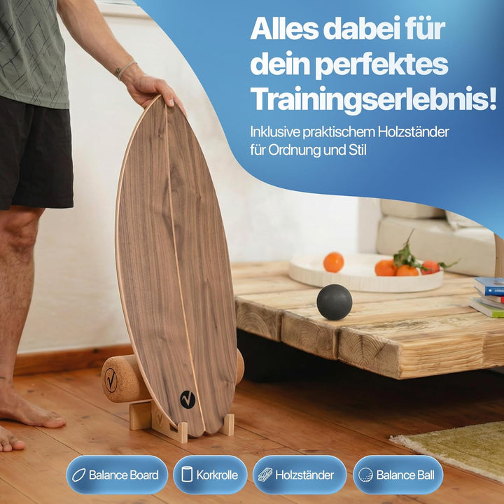 Balance Board aus Holz in – mit abgerundeten Ecken – inkl. Rolle für Neuromuscular Response Training