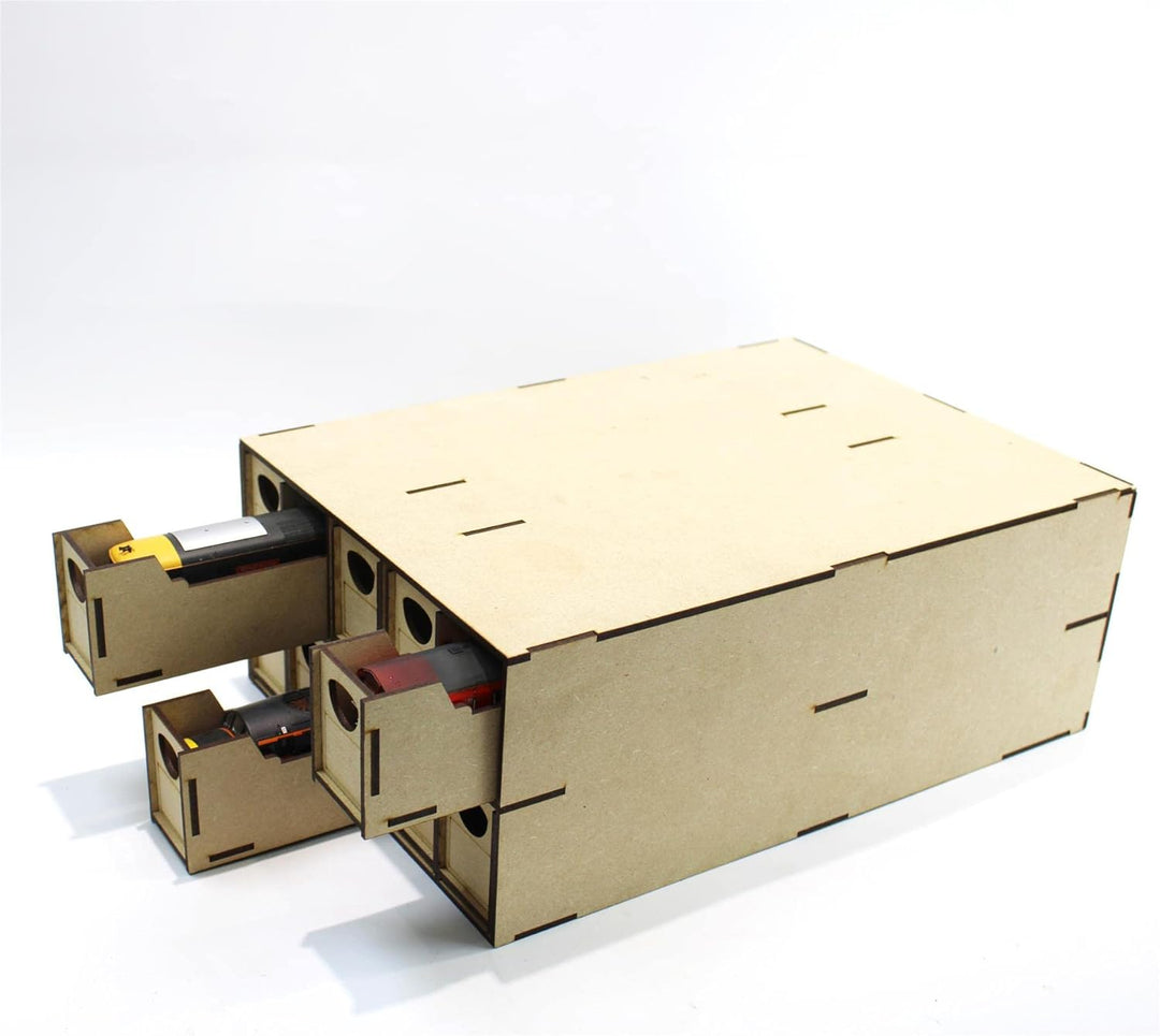 WWScenics Lagerbox für Loks &amp; Fahrzeuge | 10 Schubladen | Modellbahn Modellbau MDF Lokomotive Aufbew