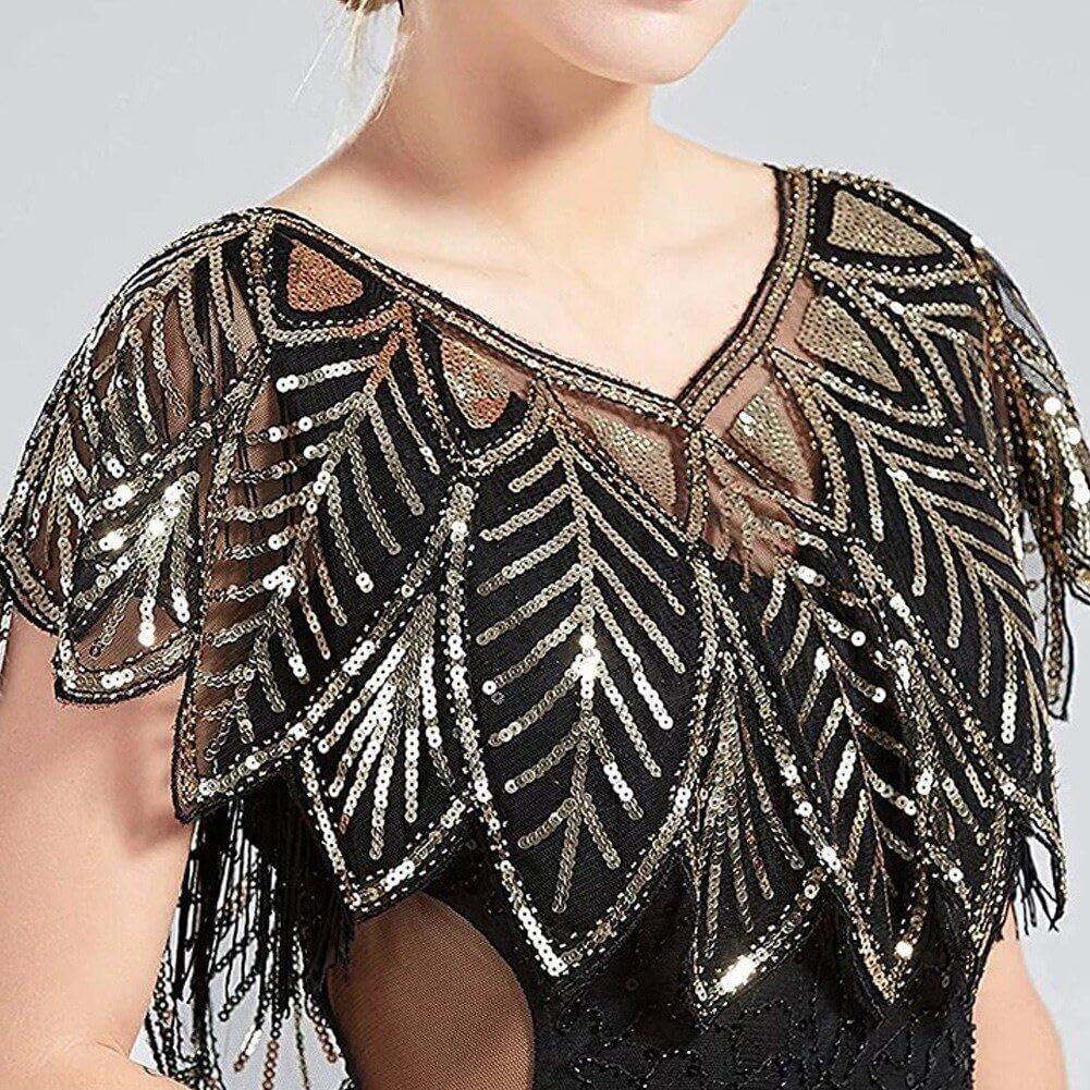 Damen Schal 1920er Jahre Schal Pailletten Perlen Abend Cape Art Vintage Schal Wraps Squined Sparking