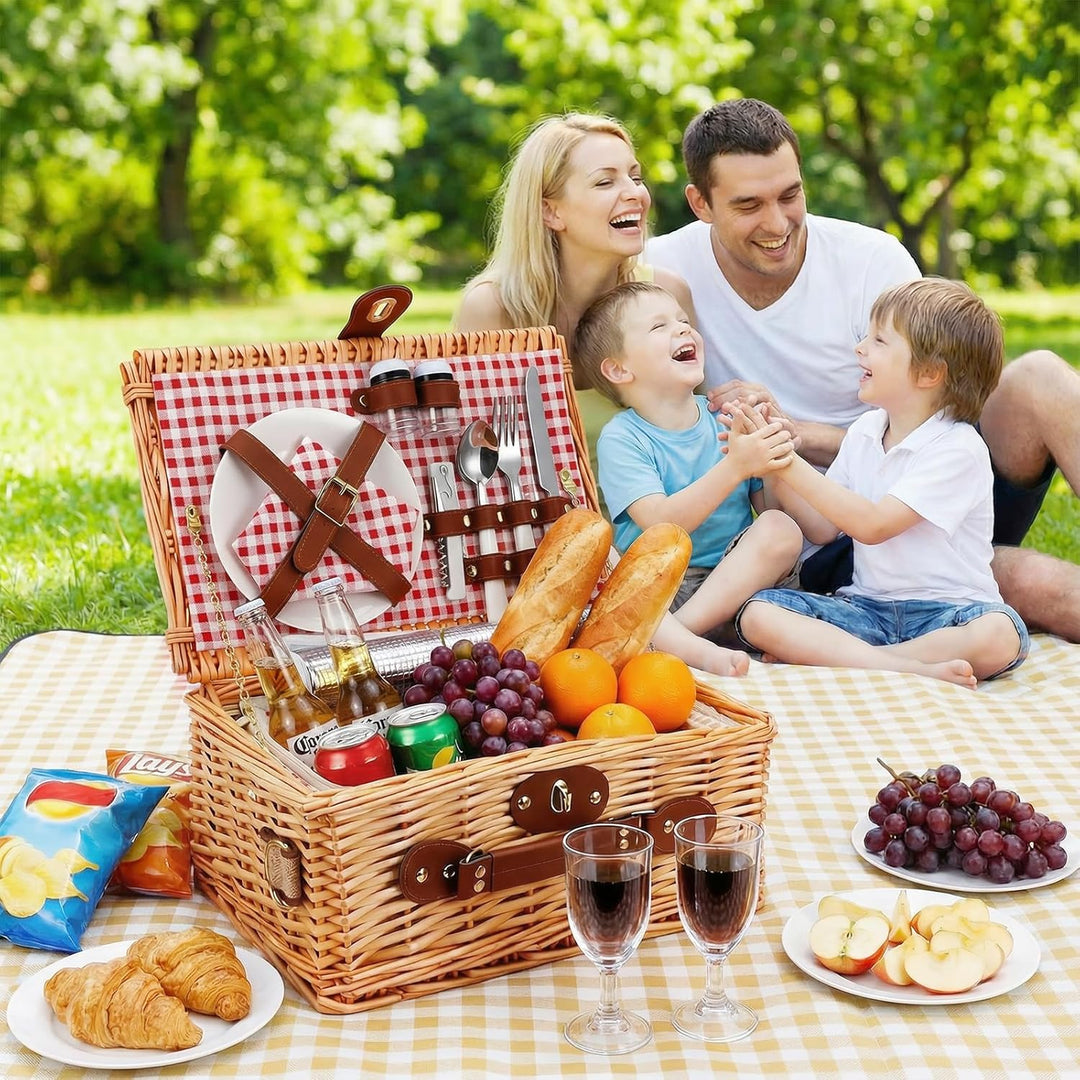 Wicker Picknickkorb für 2 Personen – Picknickkorb-Set mit Isolierfach,komplettem Geschirr & Besteck,
