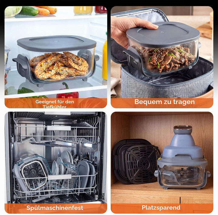 LIFEZEAL Tragbare 6-in-1 Heissluftfritteuse, 4 L &amp; 1,7 L austauschbare Glasbehälter mit Deckel, Heis