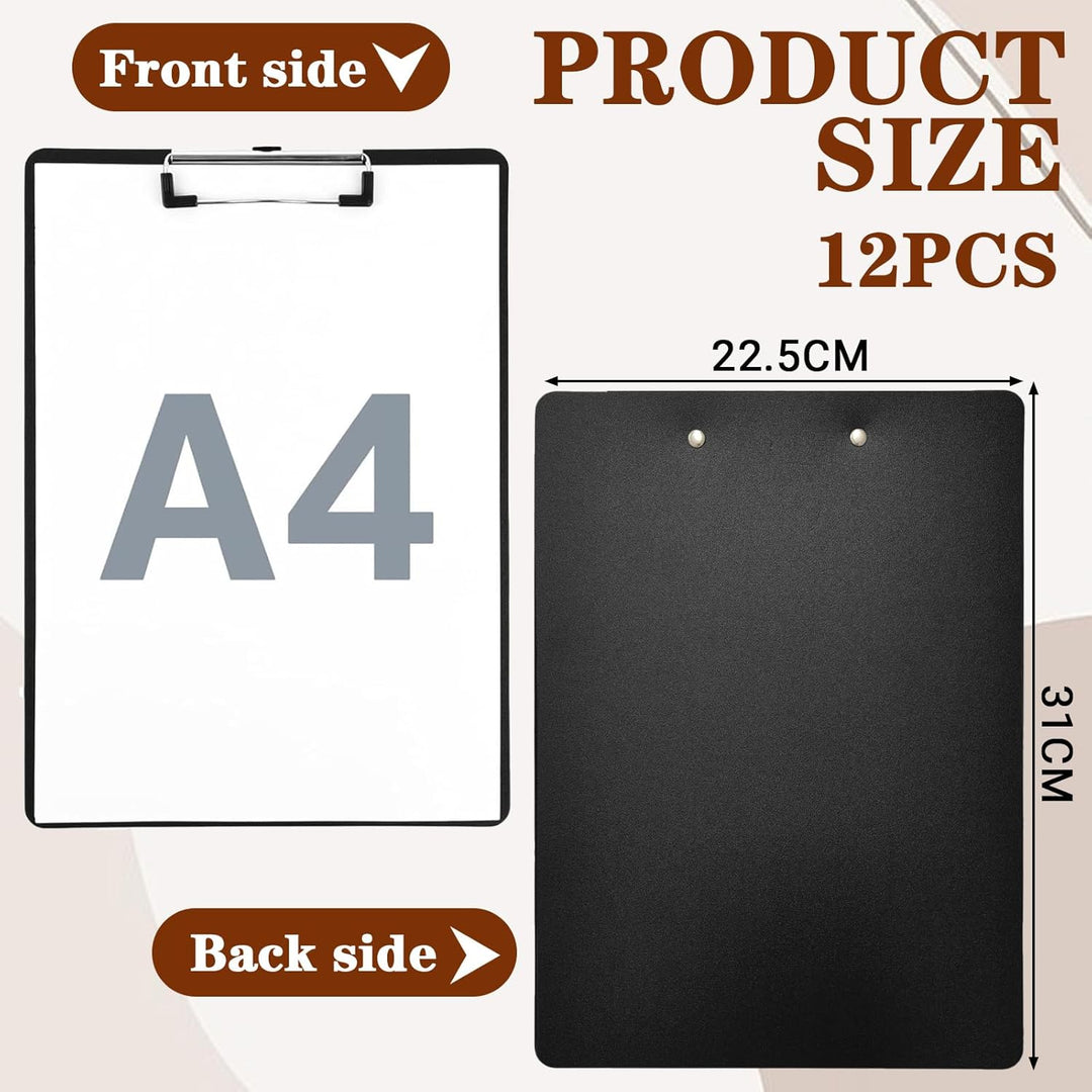 12 Stück Kunststoff Klemmbretter A4, 2.5mm Clipboard A4 Klemmbrettmappe mit Metalklemme und Aufhänge