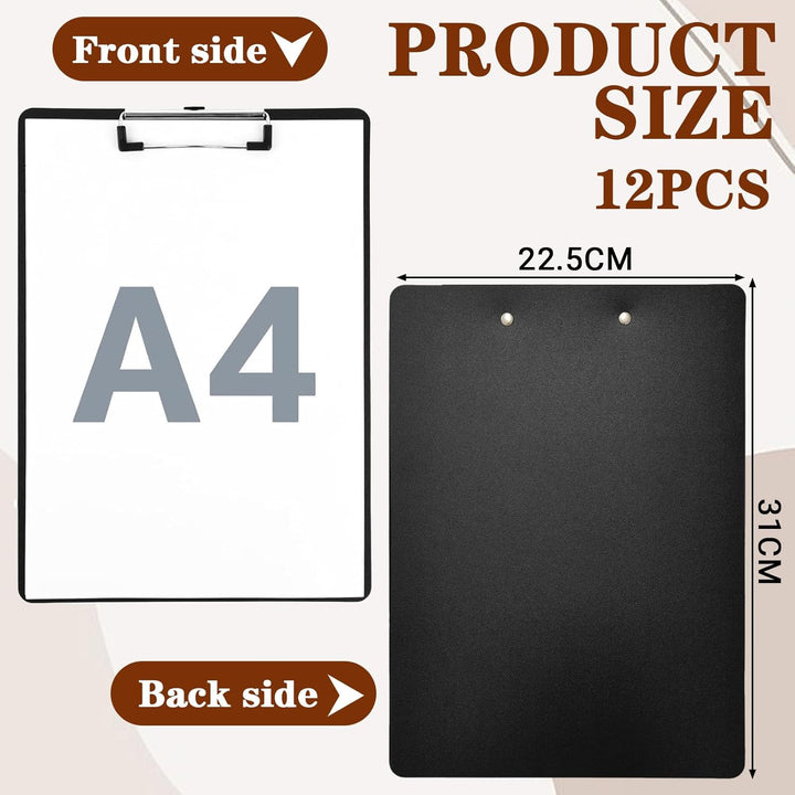12 Stück Kunststoff Klemmbretter A4, 2.5mm Clipboard A4 Klemmbrettmappe mit Metalklemme und Aufhänge