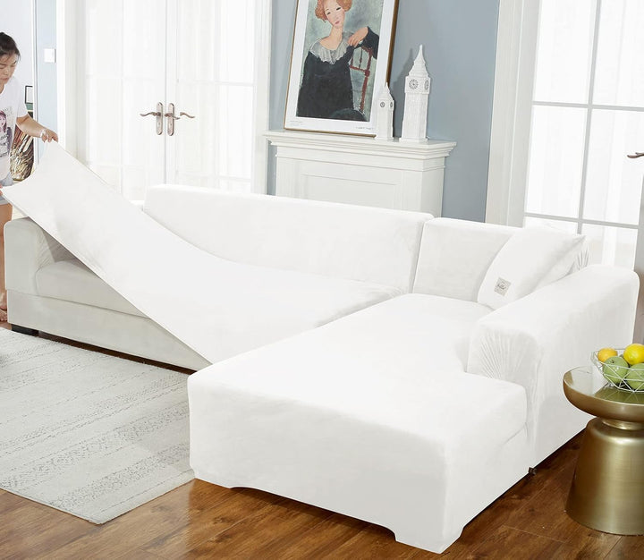 JHLD Sofabezug L Form, Stretch Sofabezug Samt L-förmiger Sofabezug Weiche Anti-rutsch Sofa Überwürfe