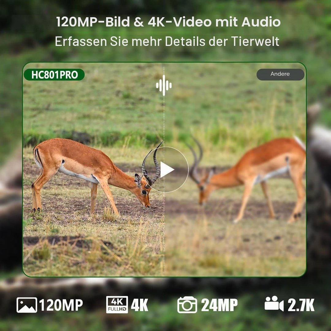 Wildkamera 4G APP 120 MP 4K, Wildtierkamera mit SIM-Karte, Telefon-Sende-Foto, Nachtsichtkamera 850n