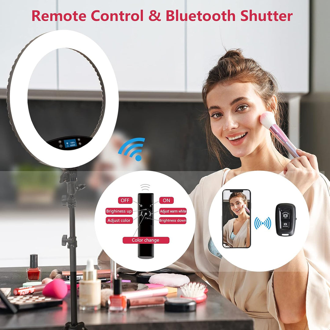 LED-Ringlicht mit Stativständer, Selfie-Ringlicht, 48,3 cm, LCD-Display, Touchscreen, dimmbares Lich