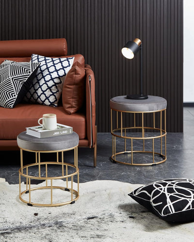 EGLO LIVING 2er Set Hocker Mashike, Elegante Sitzhocker, runde Couch Beistellhocker, Pouf aus Samt i