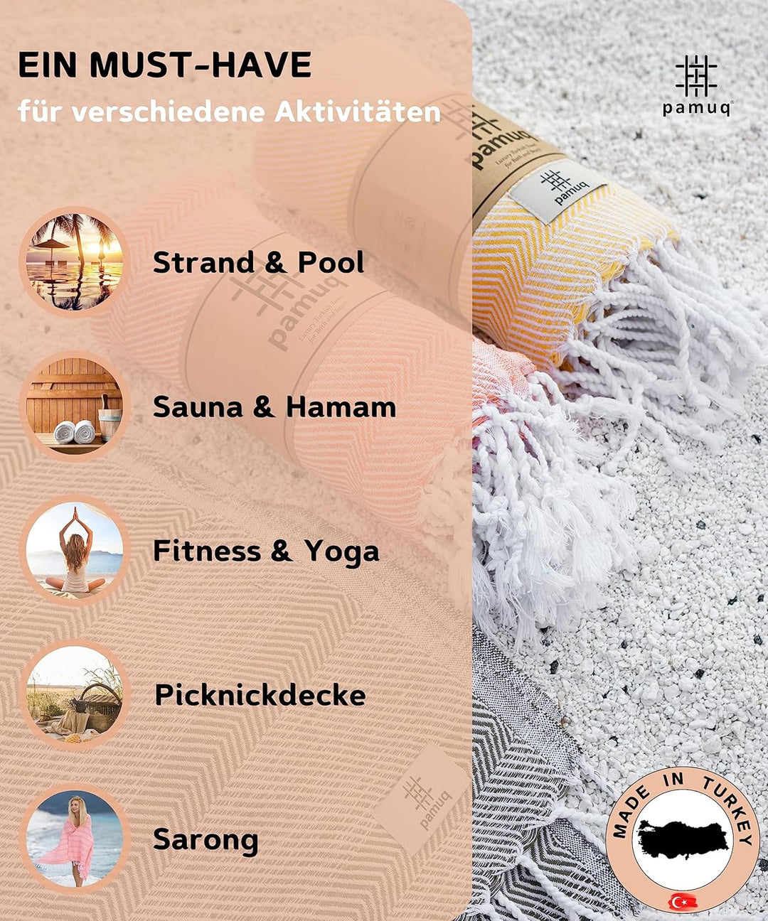 Strandtuch XXL Saunatuch Badetuch Hamamtuch Gross Baumwolle Duschtuch Pestemal Handtuch Fouta Pareo