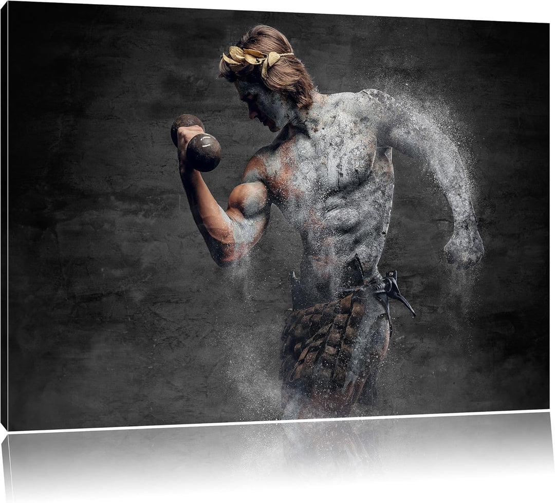 Pixxprint antiker männlicher Sportler B&W Detail, Format: 100x70 auf Leinwand, 100x70