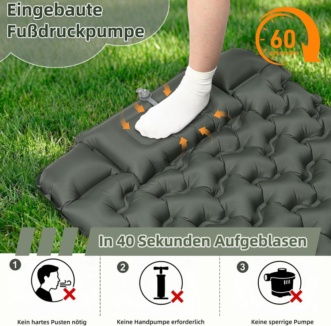 HAUSPROFI Isomatte Camping Luftmatratze extra breit, Ultraleicht, aufblasbar – mit integriertem Kiss