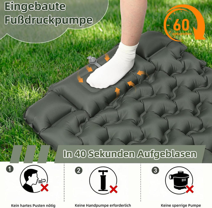HAUSPROFI Isomatte Camping Luftmatratze extra breit, Ultraleicht, aufblasbar – mit integriertem Kiss