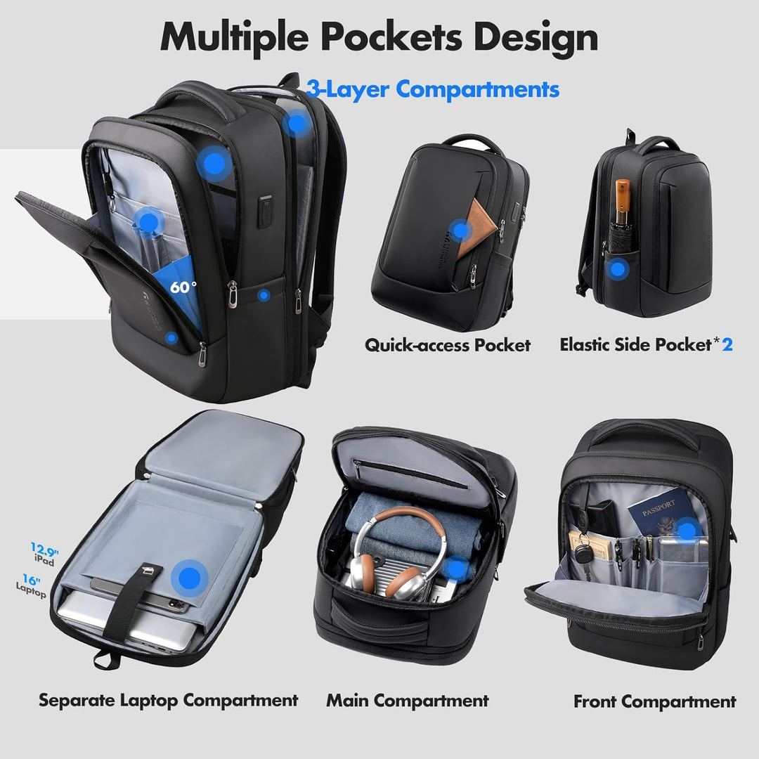 hk Business Laptop Rucksack Herren 16 Zoll Erweiterbarer 28L-40L Reiserucksack mit USB Ladeanschluss