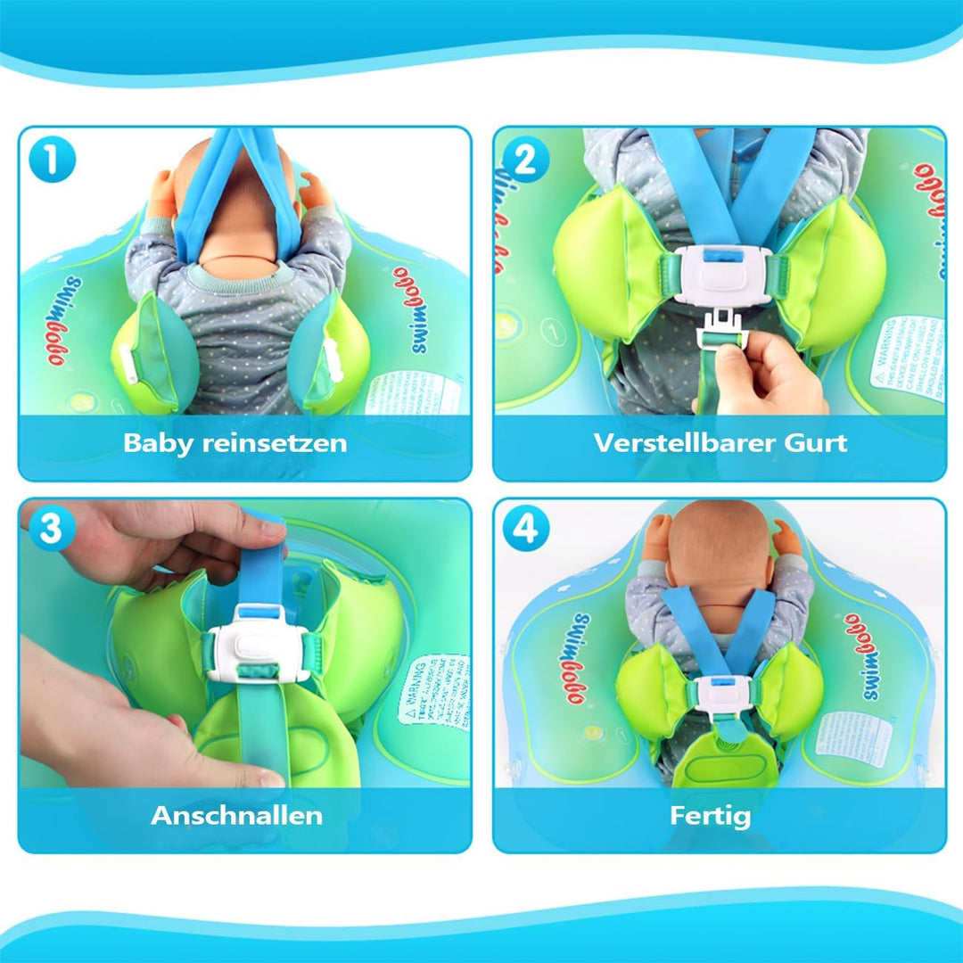 Baby Schwimmring Kinderschwimmhilfe geeignet für Kinder von 3 Monate bis 4 Jahre mit Sonnendach Blau