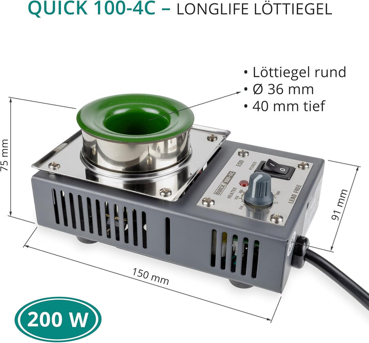 QUICK sensorgeregelter Löttiegel 200 W Lötbad rund Ø36mm 150-500°C QU100-4C rund