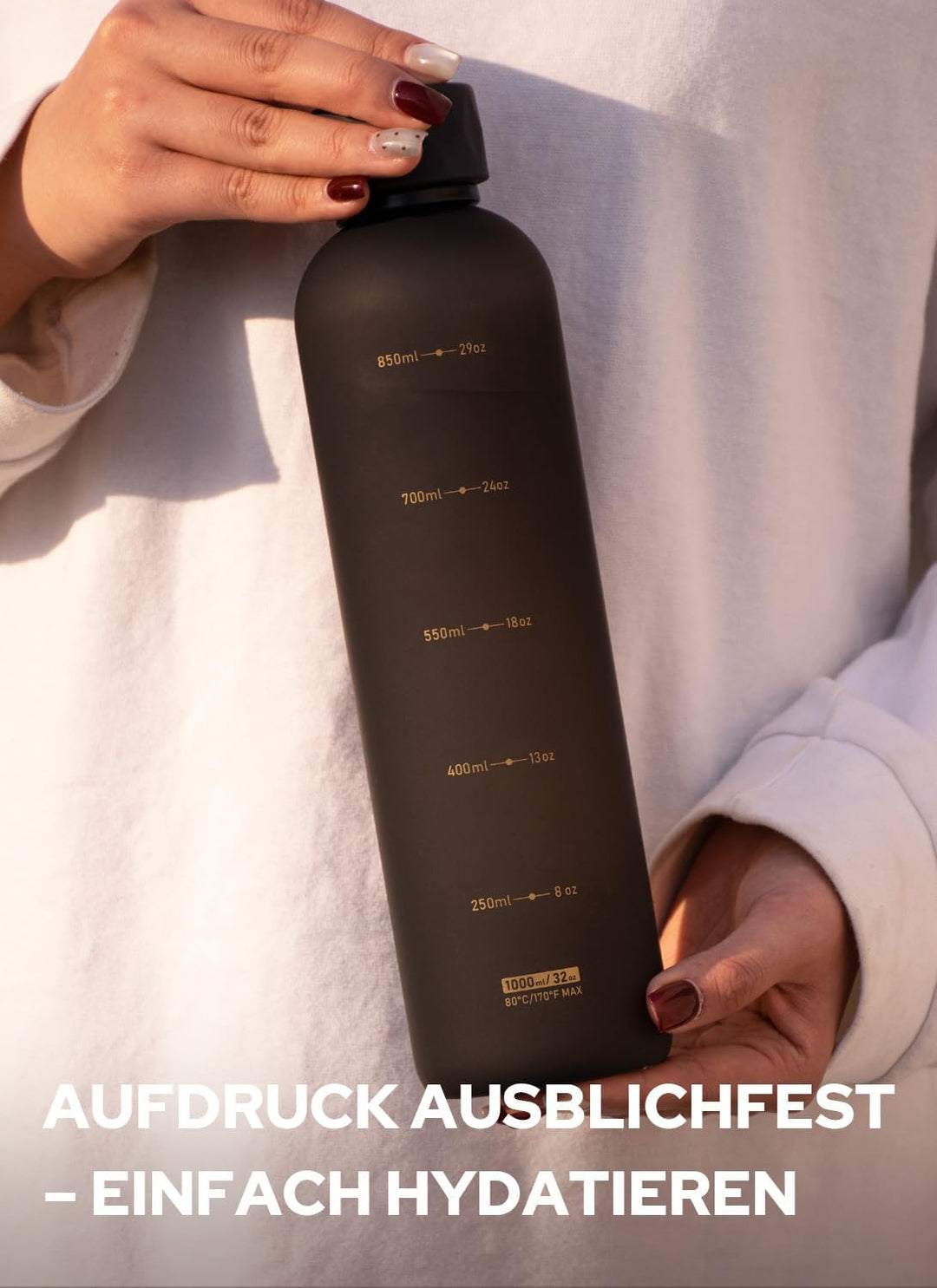 Opard Slim Pro Trinkflasche 1l, Kohlensäuregeeignete Wasserflasche mit facettiertem gummiertem Griff
