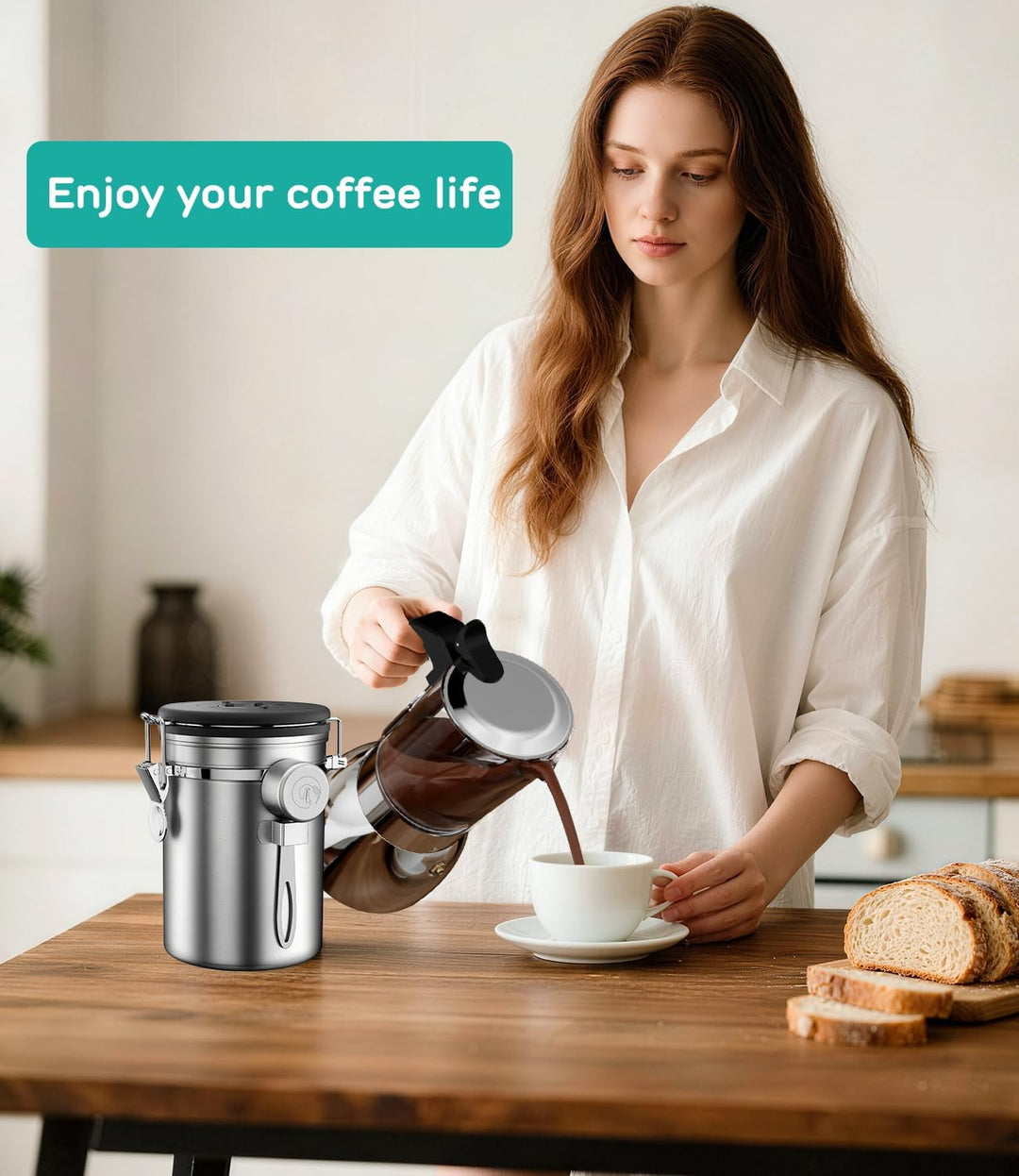 Coffee Gator-Edelstahl-Kaffeedose – Hält gemahlener Kaffee und Bohnen länger frisch – Behälter mit D