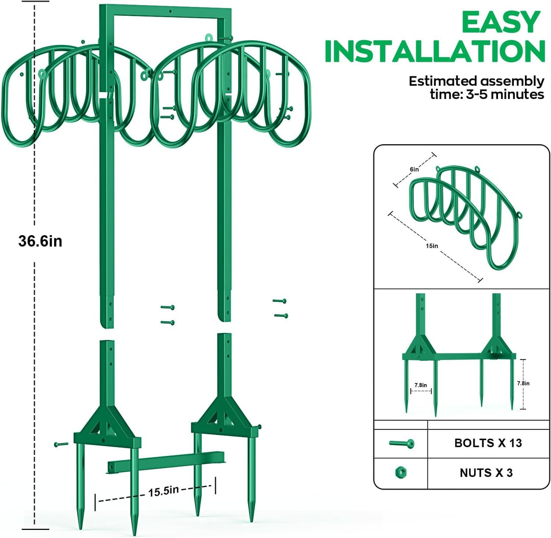 Gartenschlauchhalter, freistehender Schlauchhalter mit 4 Spikes, Schlauchständer Aufhänger hält 45 m