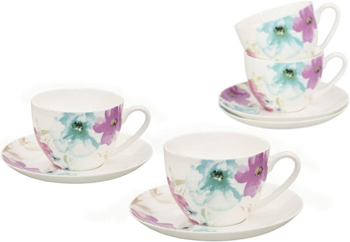 Kaffeetassen Set aus Fine Bone China Porzellan. 6 Kaffeetassen je 210ml und 6 Unterteller mit stilvo